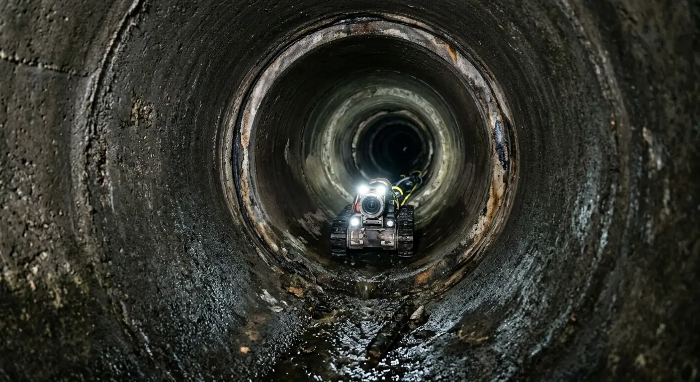 Robotic sewer camera inspecting pipe interior for Drain Snake Service in Norwalk